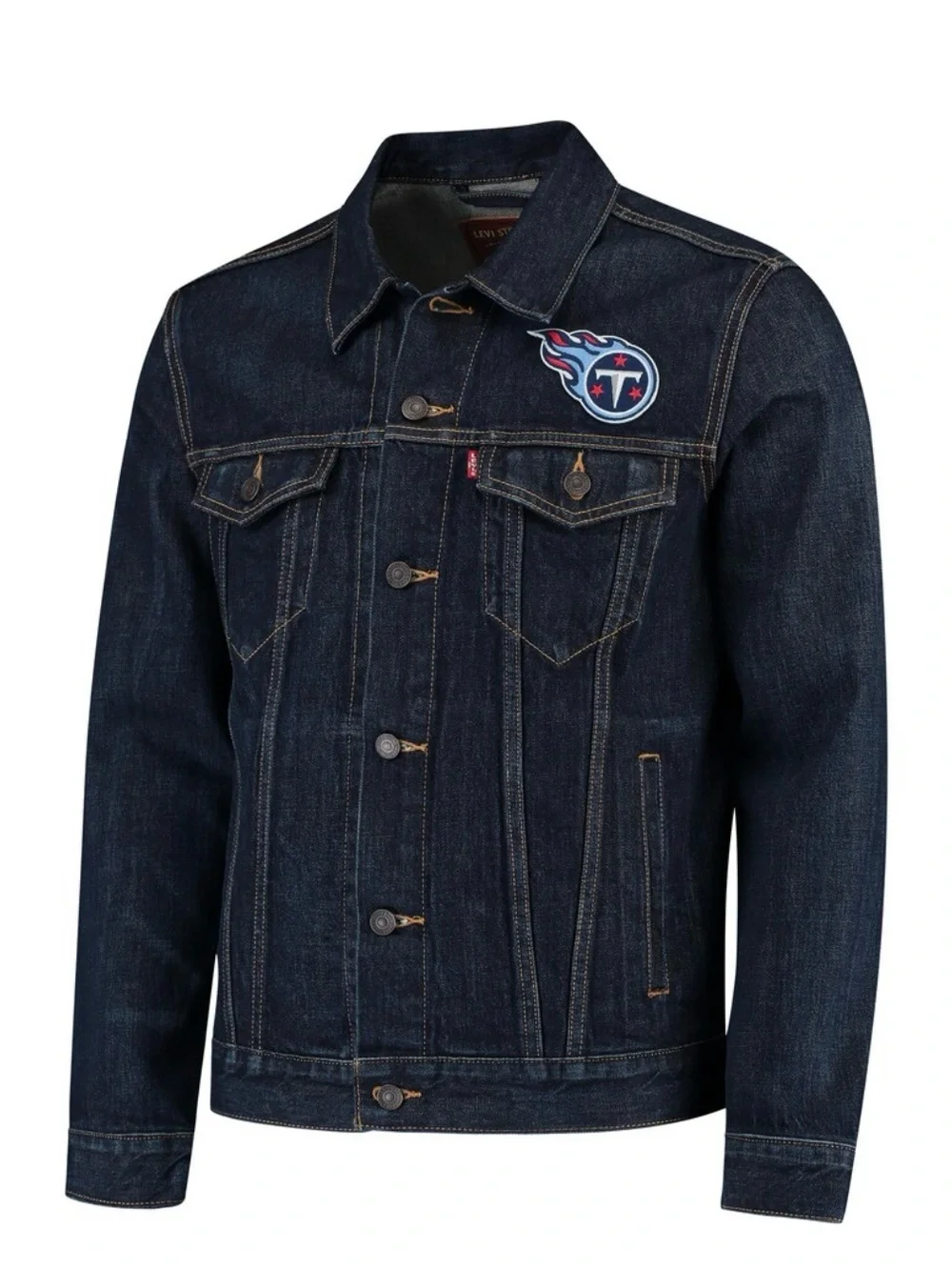 Rare NFL Levis Strauss Tennessee Titans Mens Denim Trucker Jacket Large Used/New - Picture 2 of 8
